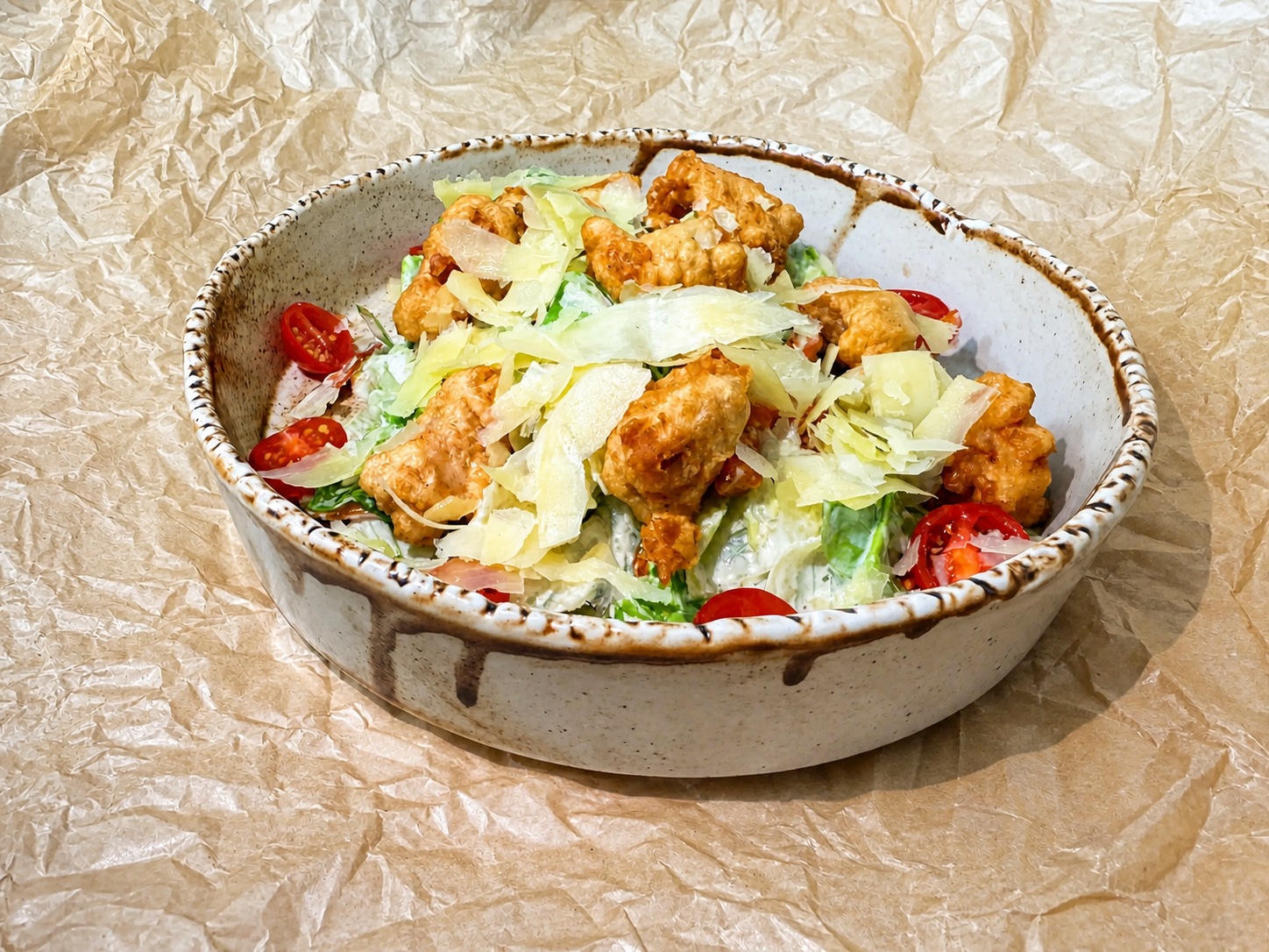 С куриным попкорном и бататом фри